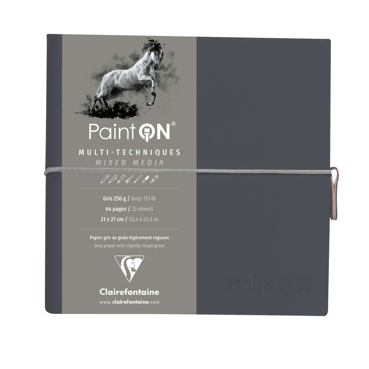 Блок за рисуване CLAIREFONTAINE Paint'On 250 g/m² 19 x 19 cm - 32 листа – Сиво