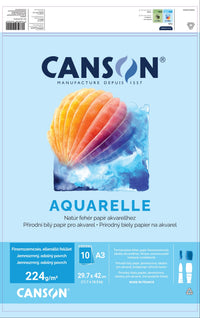 Canson акварелен блок CP 224 g/m² A3 - 10 листа, лепен