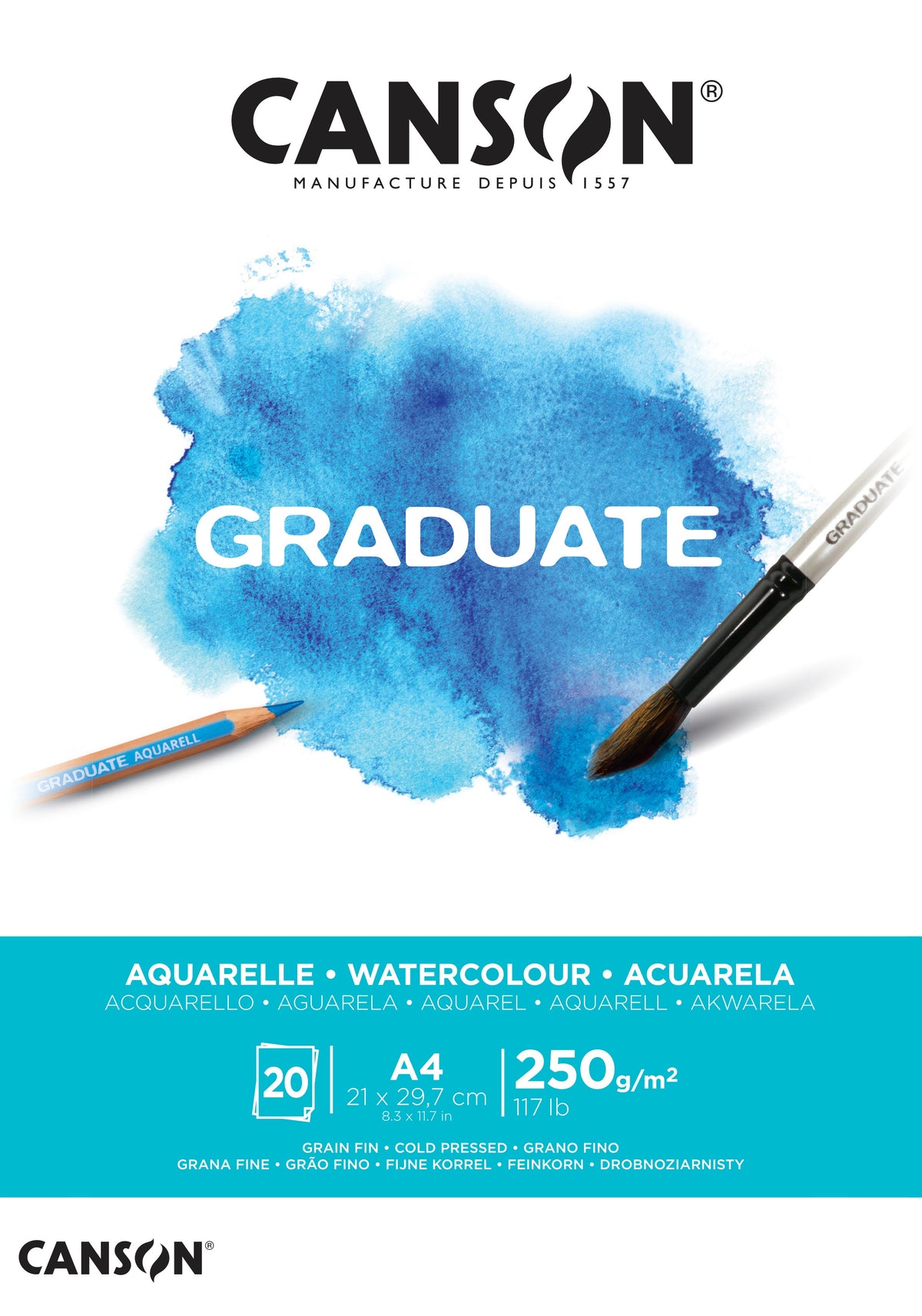 CANSON Graduate акварелен блок CP 250 g - 20 листа, A4, лепен