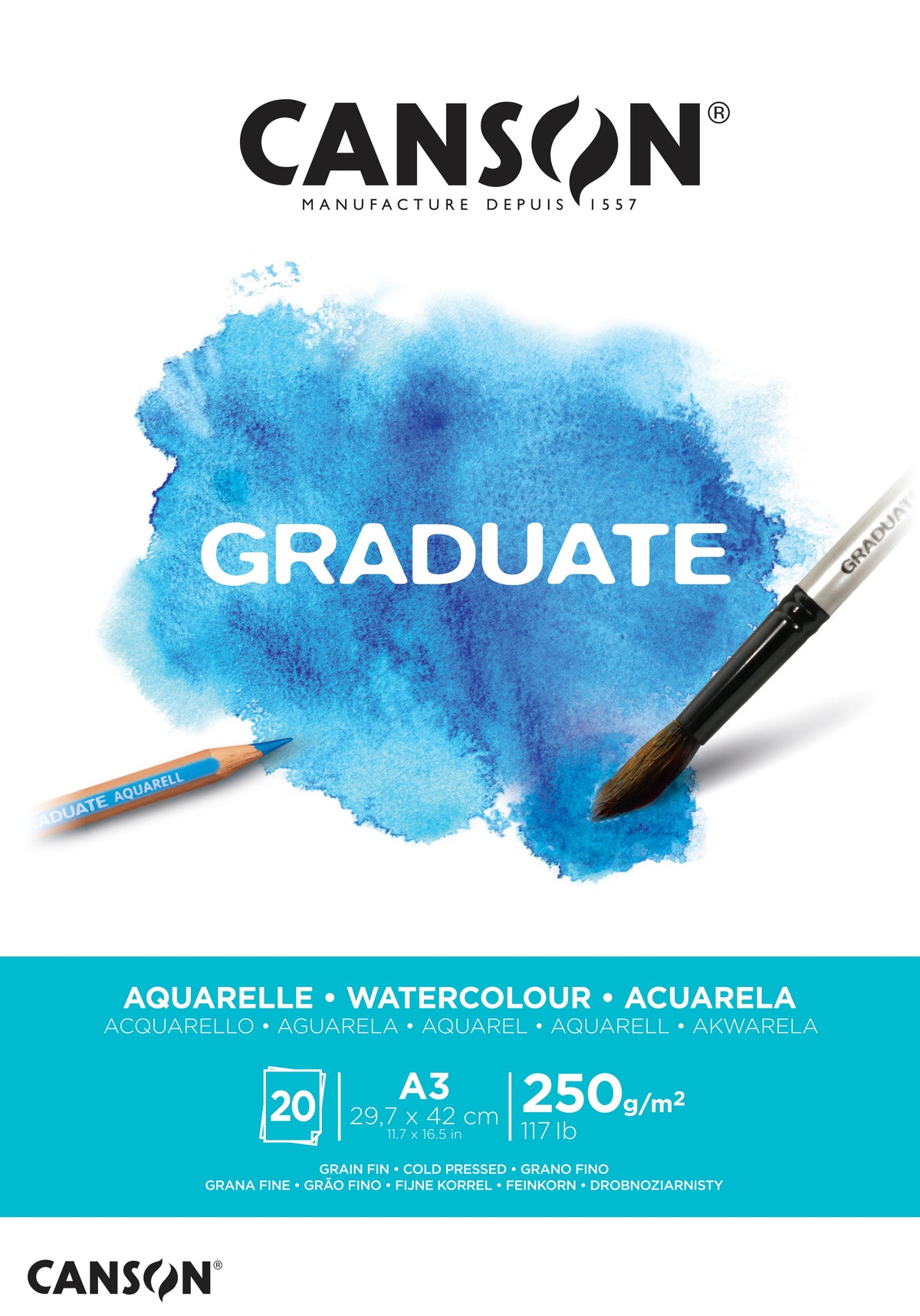 Canson Graduate акварелен блок CP 250 g/m² 20 листа A3 лепен