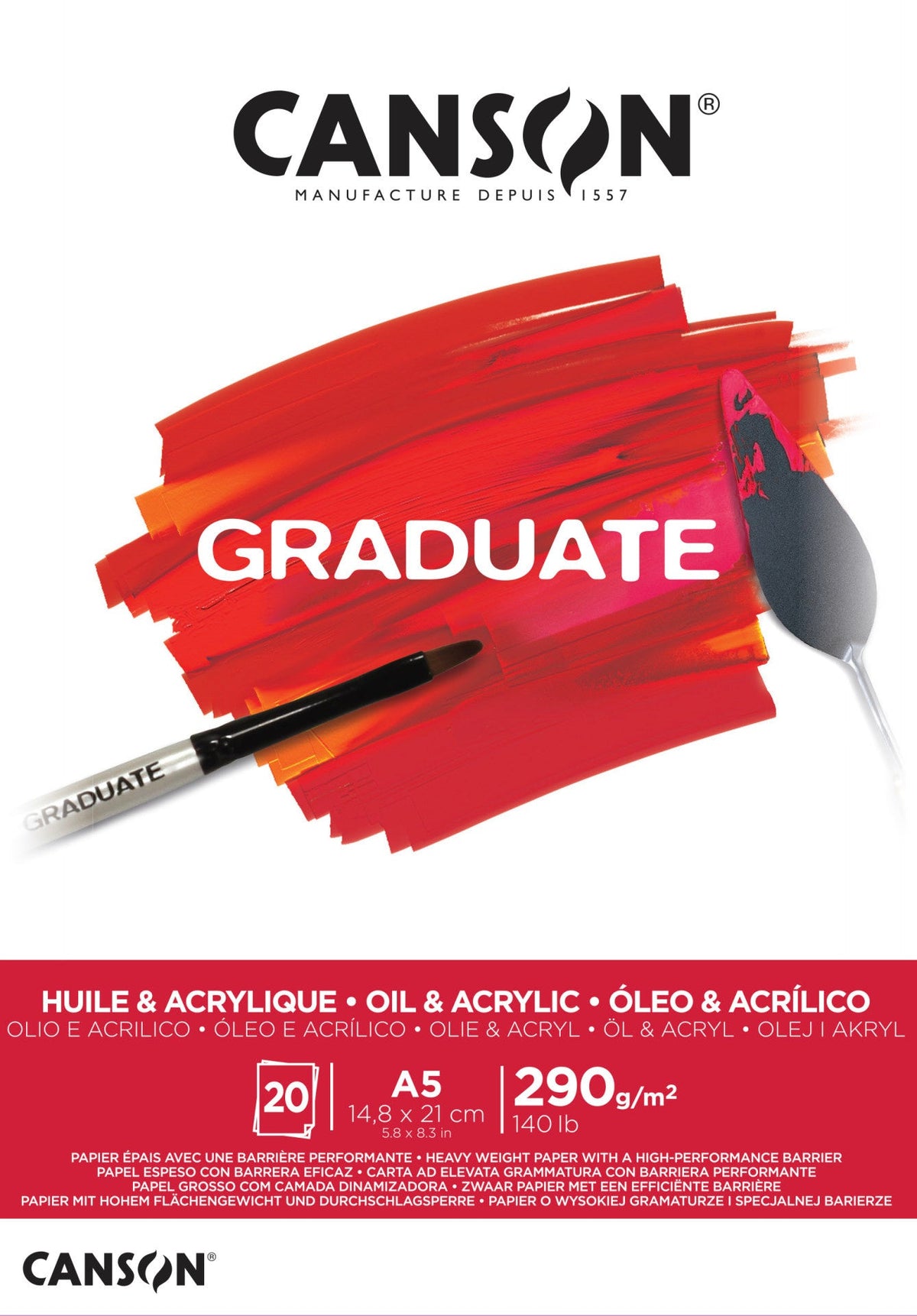 Canson Graduate блок за маслени и акрилни бои 290 g/m² 20 листа A5 лепен