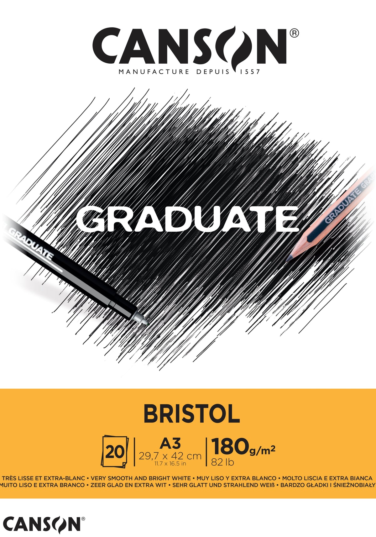 CANSON Graduate Bristol скицник 180 g/m² - 20 листа, A3, лепен
