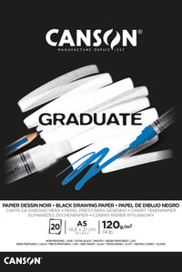 CANSON Graduate черен скицник 120 g/m² 20л A5 с лепене