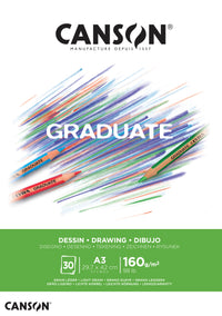 Блок за рисуване Canson Graduate Drawing White 160 g/m² - 30 листа, A3, лепен