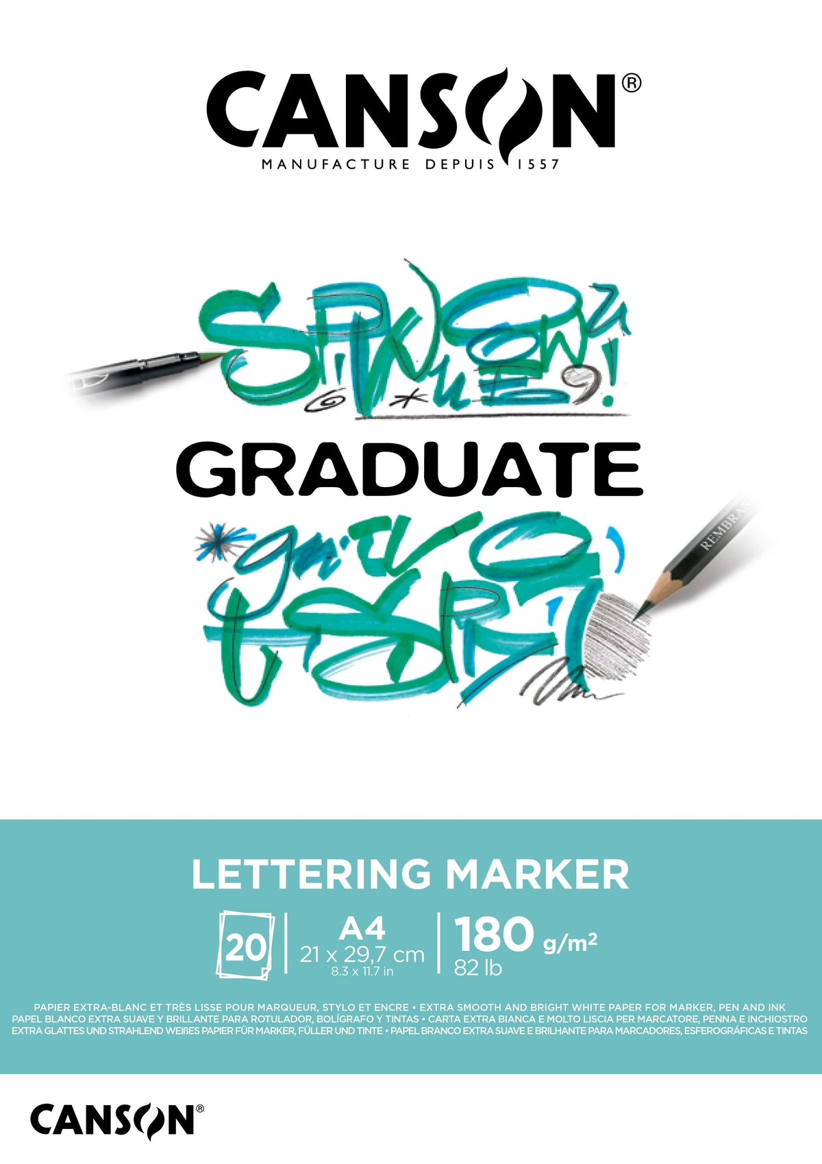 Скицник за летеринг и маркери CANSON Graduate Lettering Marker 180 g/m² - A4, 20 листа