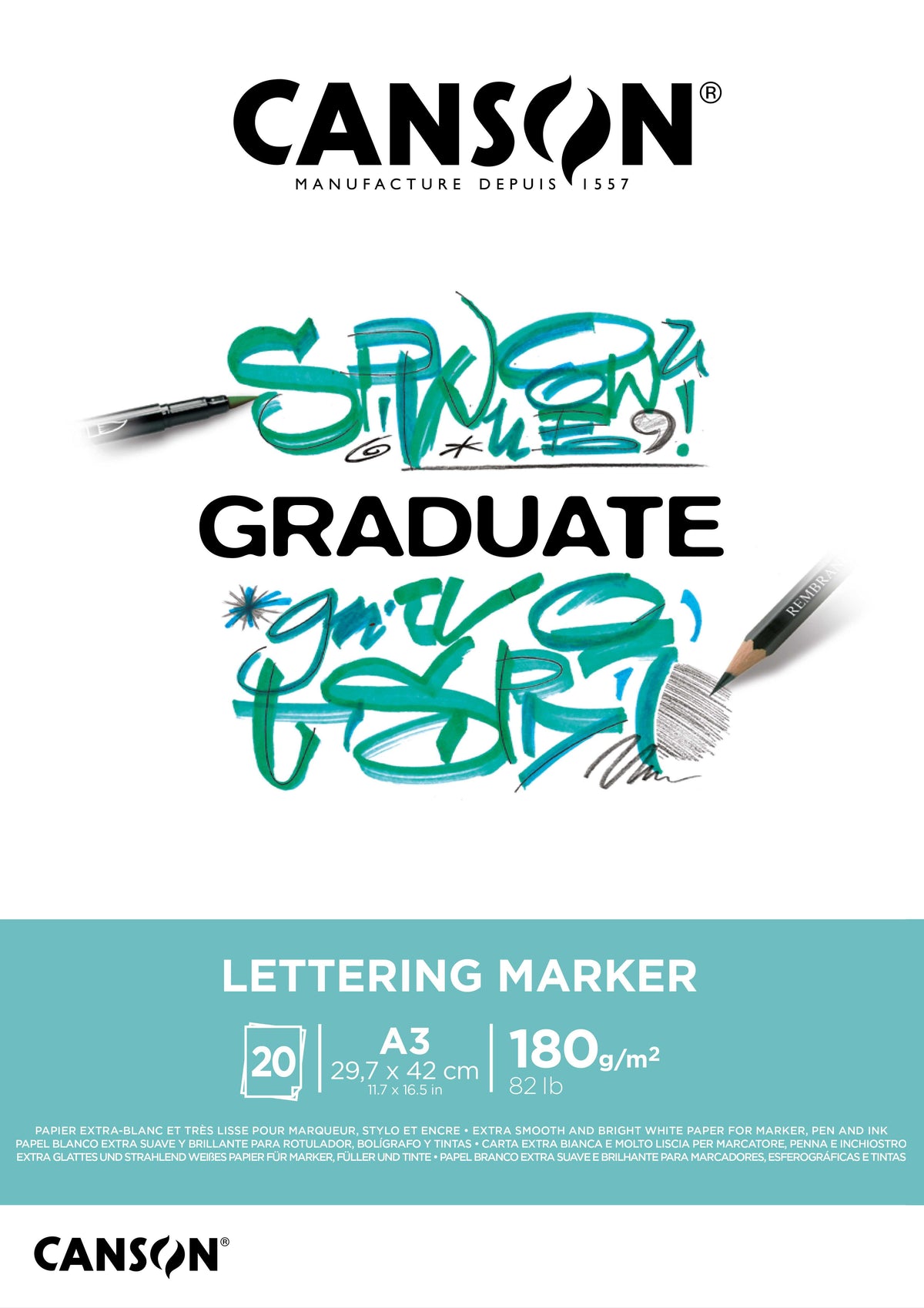 Canson Graduate Lettering Marker скицник 180 g/m² - 20 листа, A3 лепен