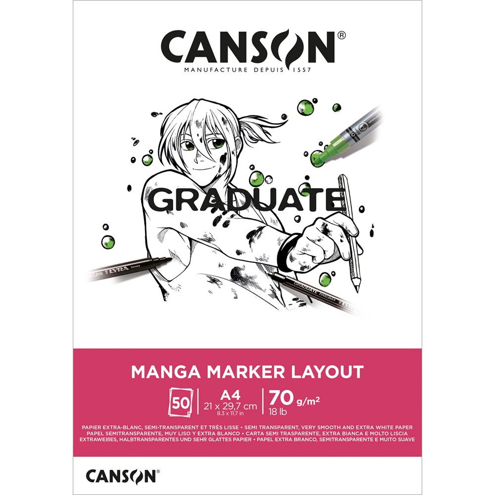 Скицник Canson Graduate Manga 200 g/m² - 30 листа, A4, лепен
