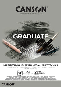 CANSON Graduate Mix Media сив скицник 220 g A3, 30 листа, лепен