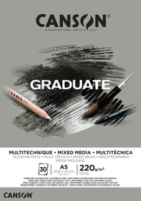 CANSON Graduate Mix Media скицник сив 220 g A5 - 30 листа залепен