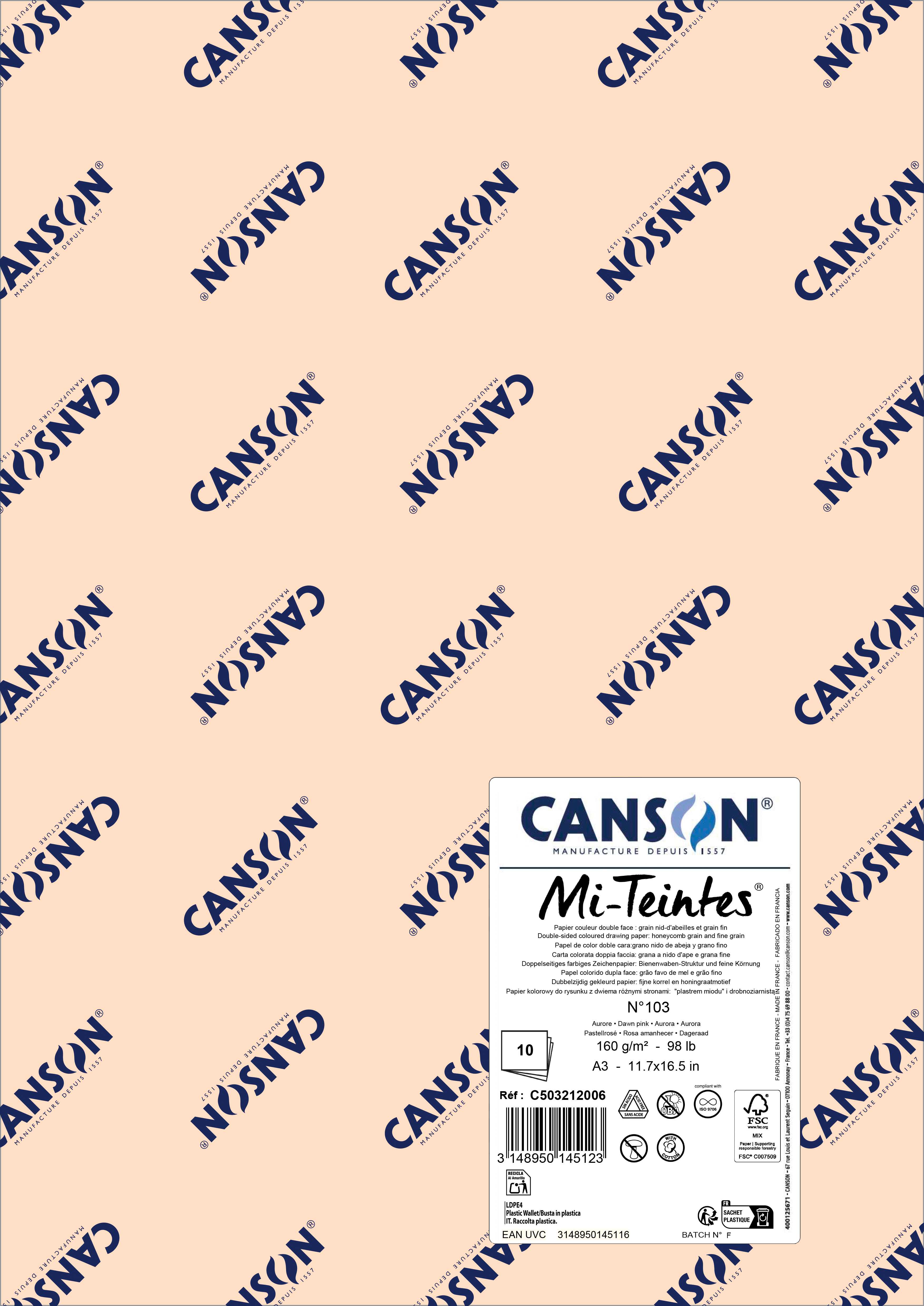 Хартия за пастел Canson Mi-Teintes A3 160 g - 10 листа – Зора розово 103