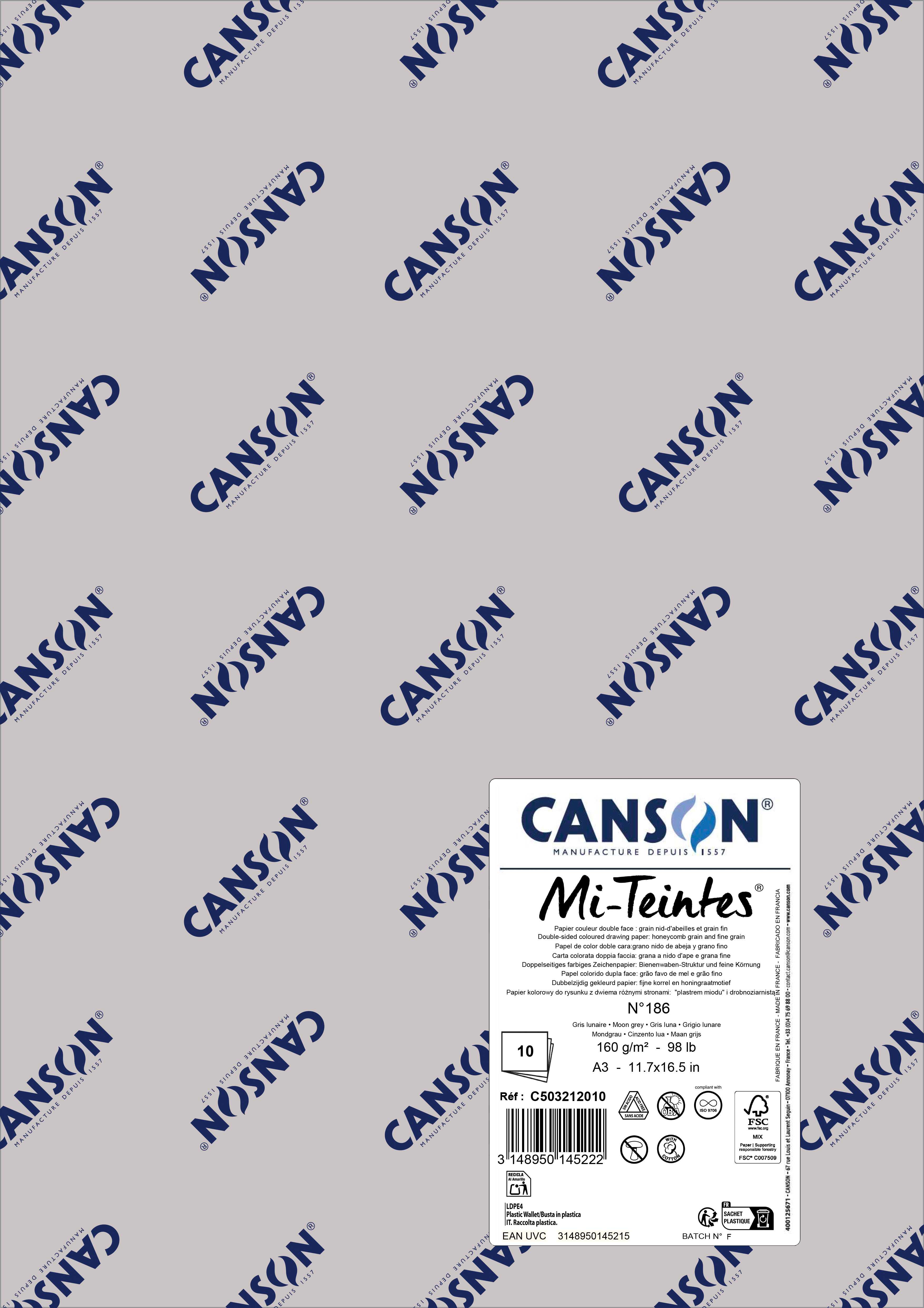 Хартия за пастел Canson Mi-Teintes A3 160 g - 10 листа – Луненосиво 186