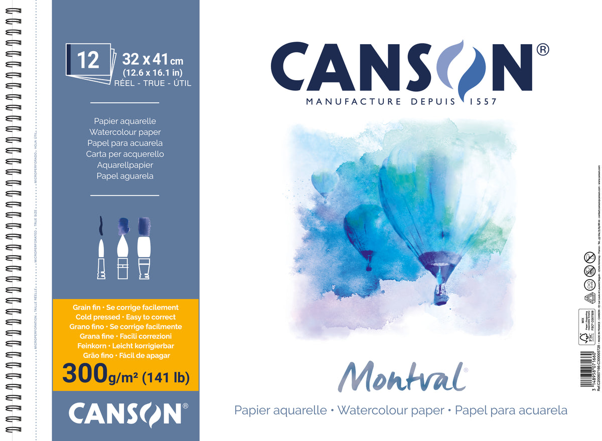 CANSON Montval акварелен блок CP 300 g/m² 12 л 32 x 41 cm спирала