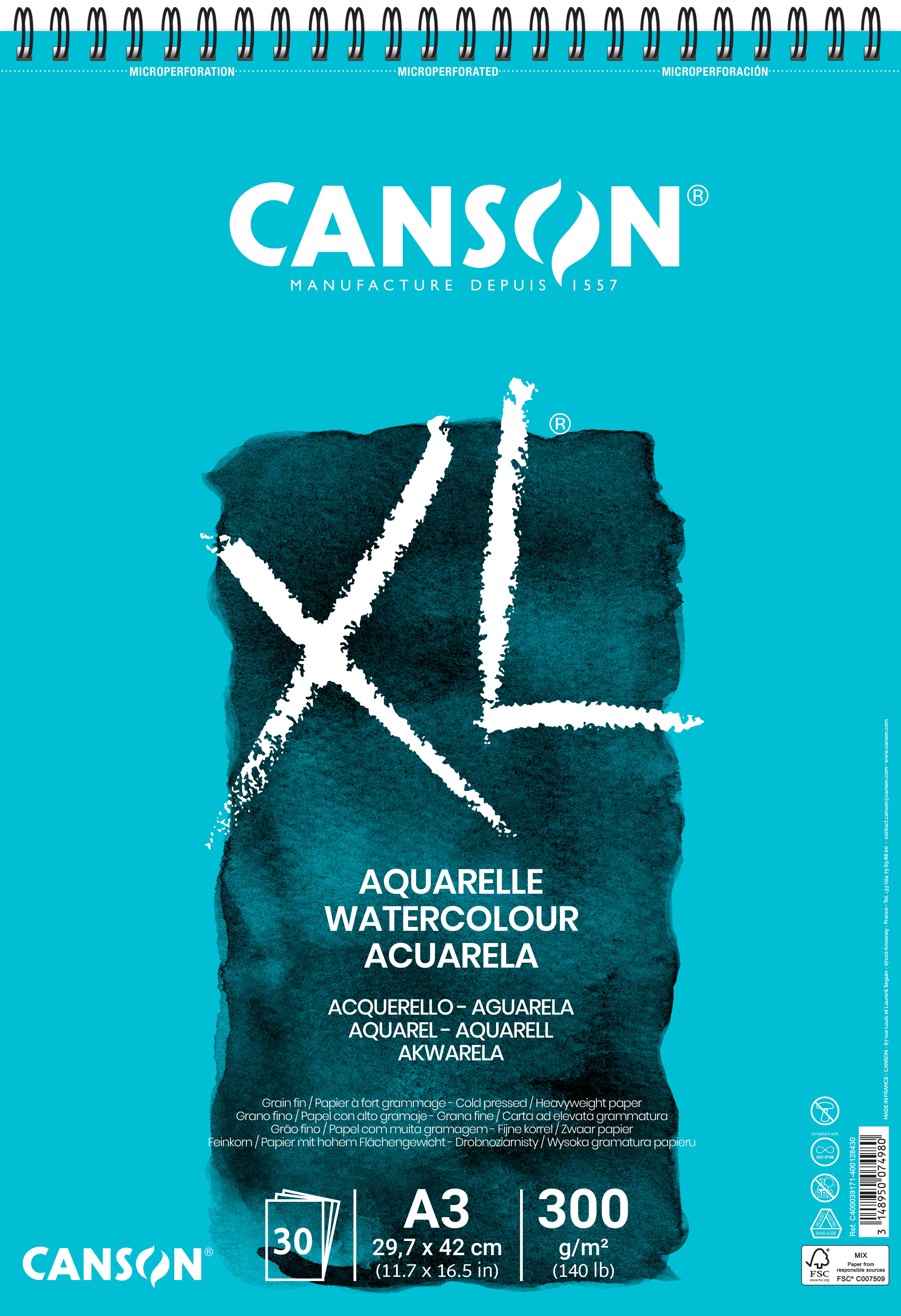 CANSON XL Aquarelle акварелен блок 300 g/m² A3 - 30 листа, спирала