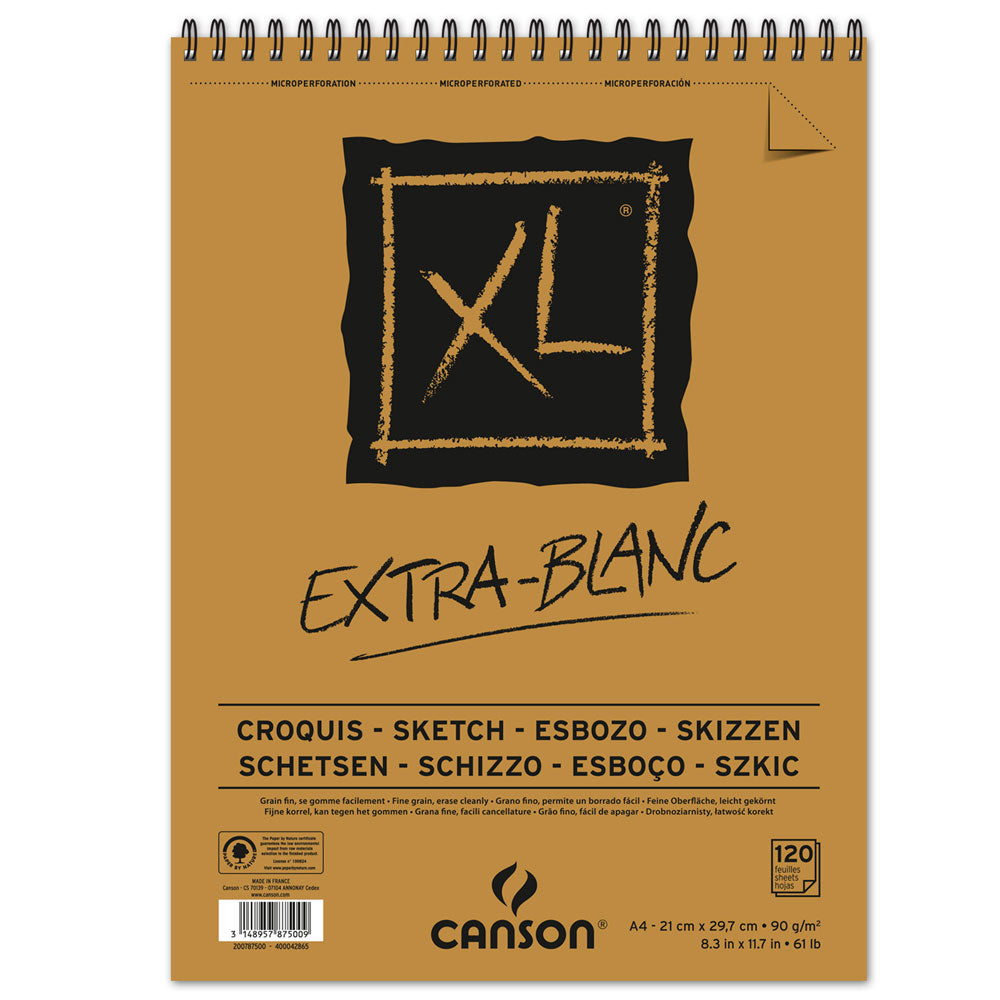 Скицник CANSON XL Extra Blanc 90 g/m² 120 листа A4 със спирала отгоре