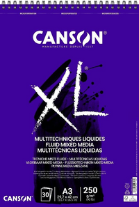 Canson XL Fluid Mix Media блок 250 g/m², 30 листа, A3, спирална подвързия