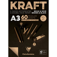 Clairefontaine крафт скицник с лепена подвързия – 90 g 60 л. A3 кафяво и черно