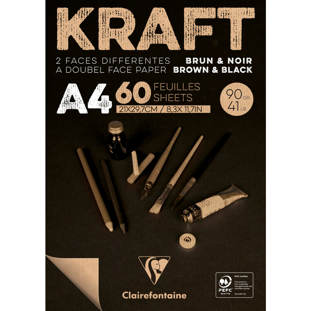 Clairefontaine крафт скицник с лепена подвързия – 90 g 60 л. A4 кафяво и черно