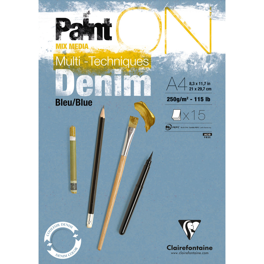 Clairefontaine Paint'On Mix Media лепен скицник 250 g – 15L A4 Деним синьо