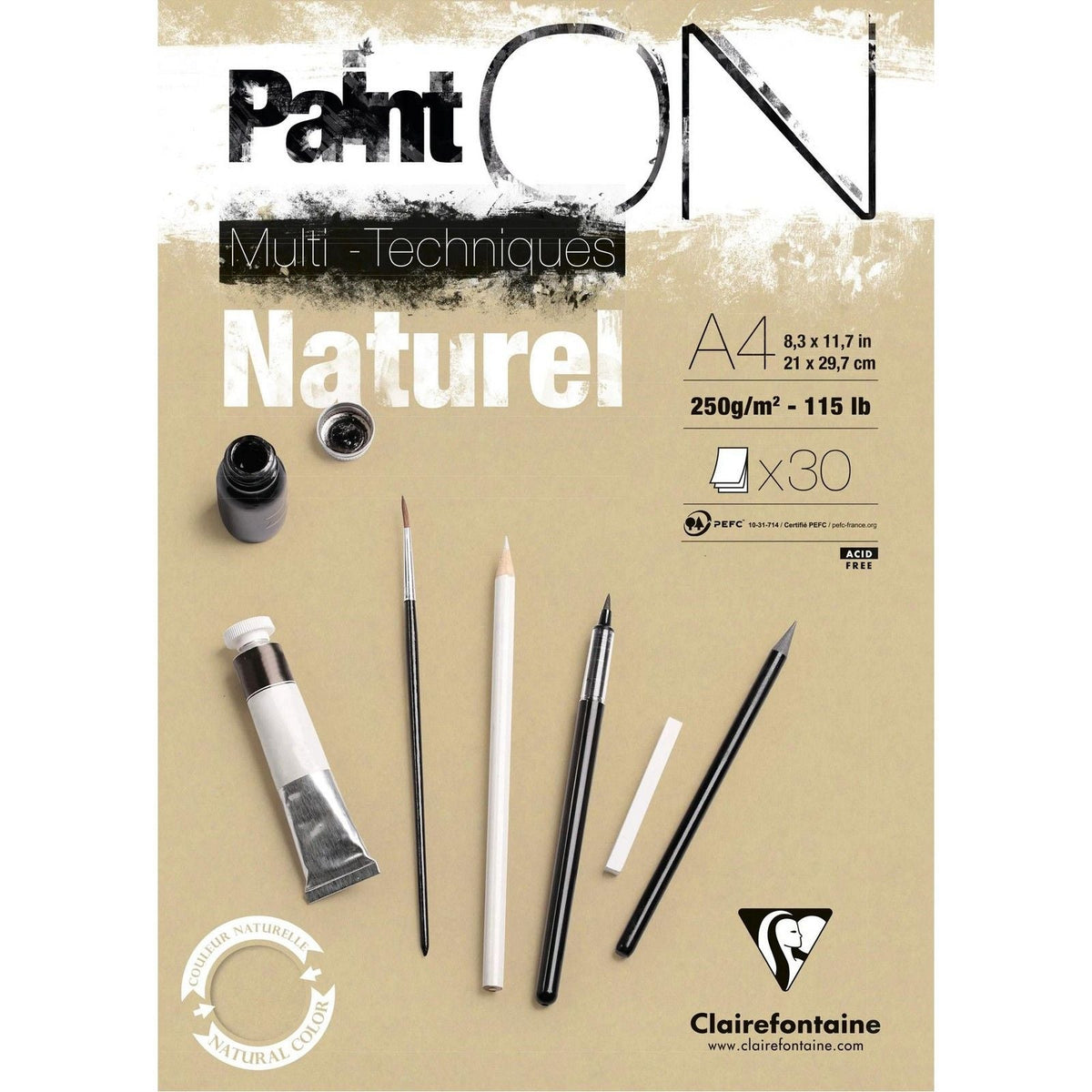 Clairefontaine Paint'On Mix Media скицник 250 g 30л лепен Natural