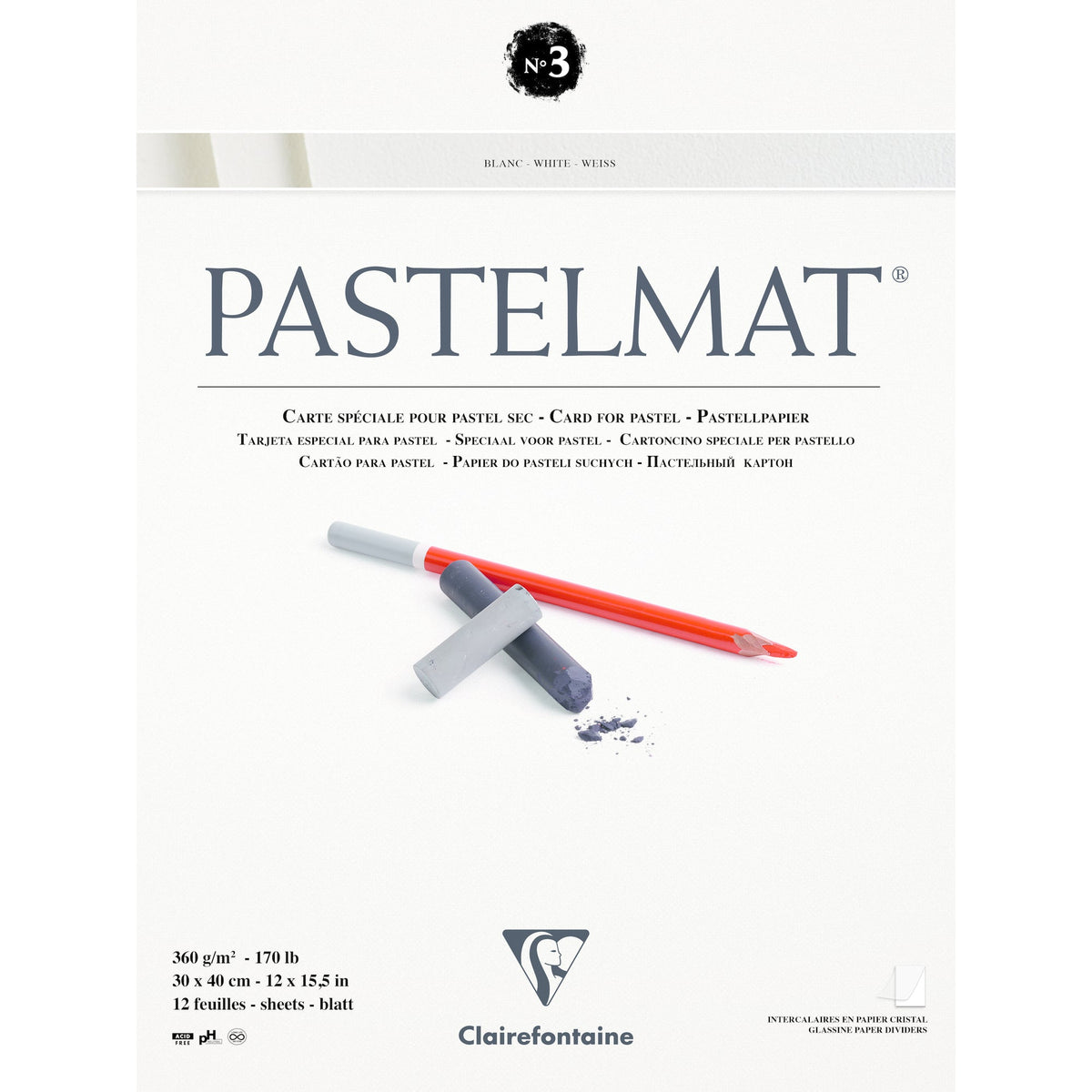 Clairefontaine Pastelmat скицник No. 3 360 g 12 л. x 30 cm с лепене – 40