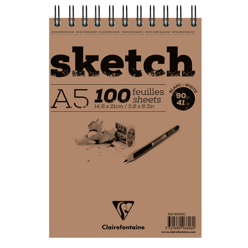 Скицник за рисуване със спирала 100 листа A4/A3 Clairefontaine - бяло – A5