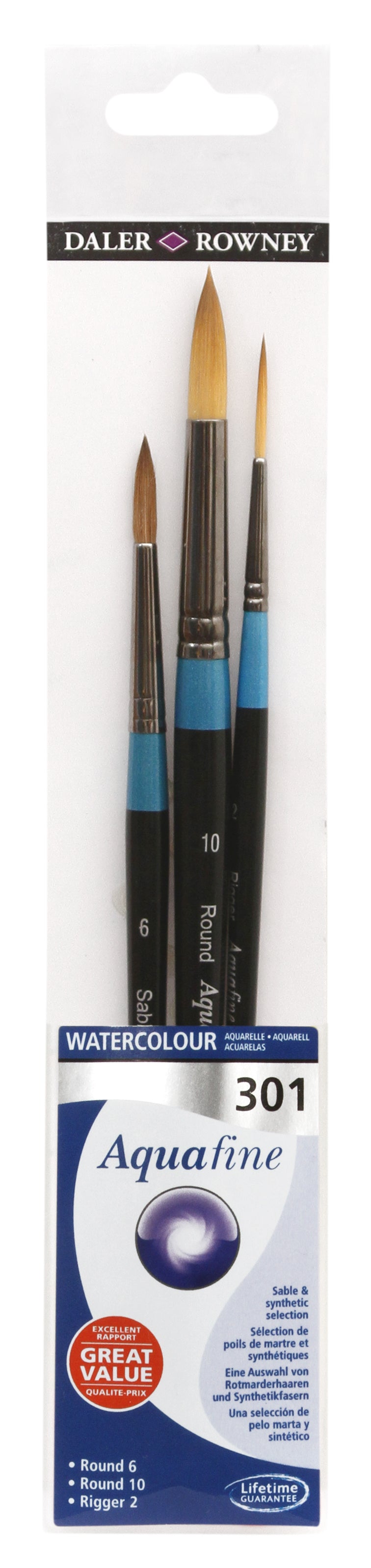 DALER ROWNEY Aquafine 301 комплект четки за акварел и гуаш - 3 бр.