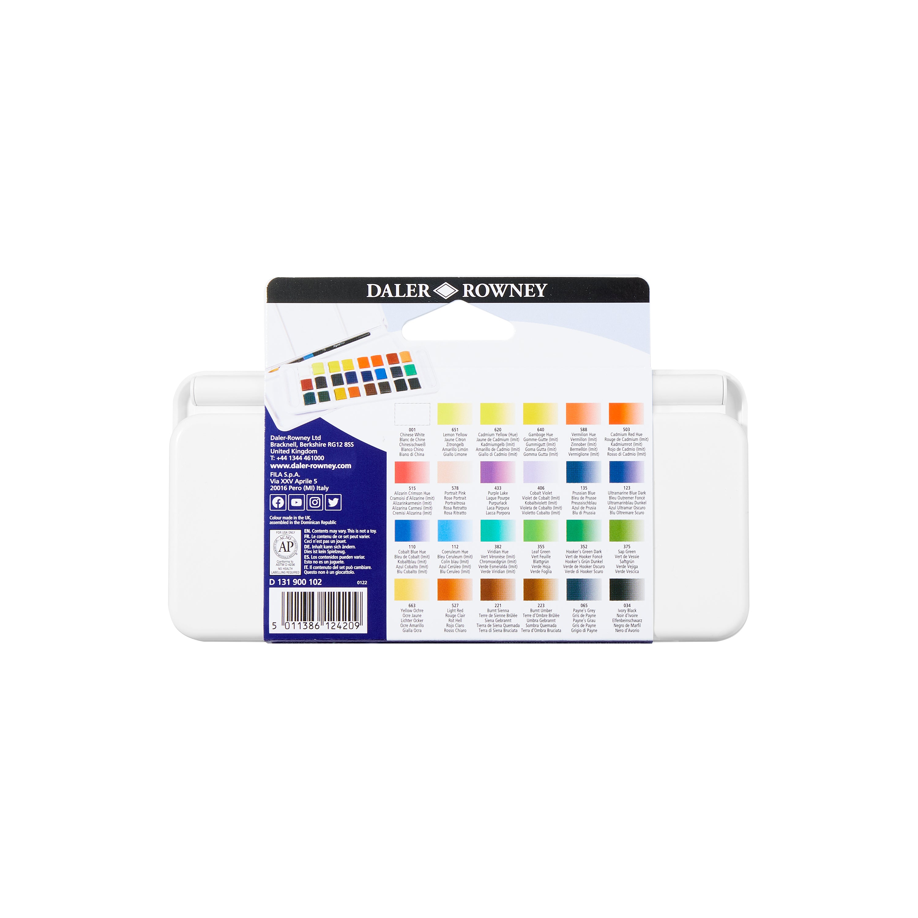 DALER ROWNEY Aquafine акварелен комплект за път 24 половин ванички с четка