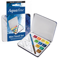 Пътнически акварелен комплект DALER ROWNEY Aquafine – 10 половин ванички с четка