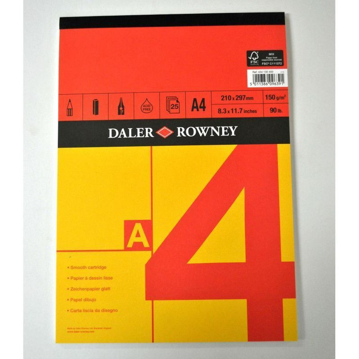 Скицник DALER ROWNEY Red & Yellow A4, 150 g, 25 листа, лепен