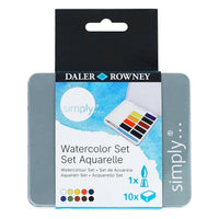 DALER ROWNEY Simply акварелен комплект от 10 половин ванички с четка