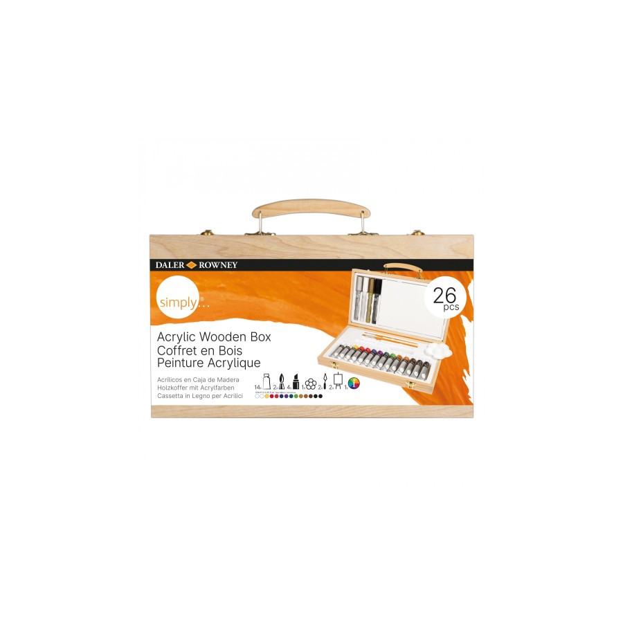 DALER ROWNEY Simply комплект акрилни бои в дървено куфарче 26 бр.