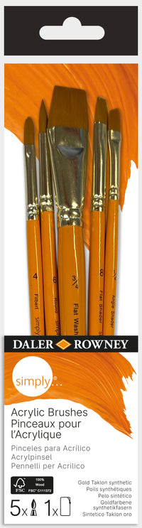 DALER ROWNEY Simply комплект четки за акрил – 5 бр. (Round, Filbert, Angle, Flat Shader, Flat Wash)