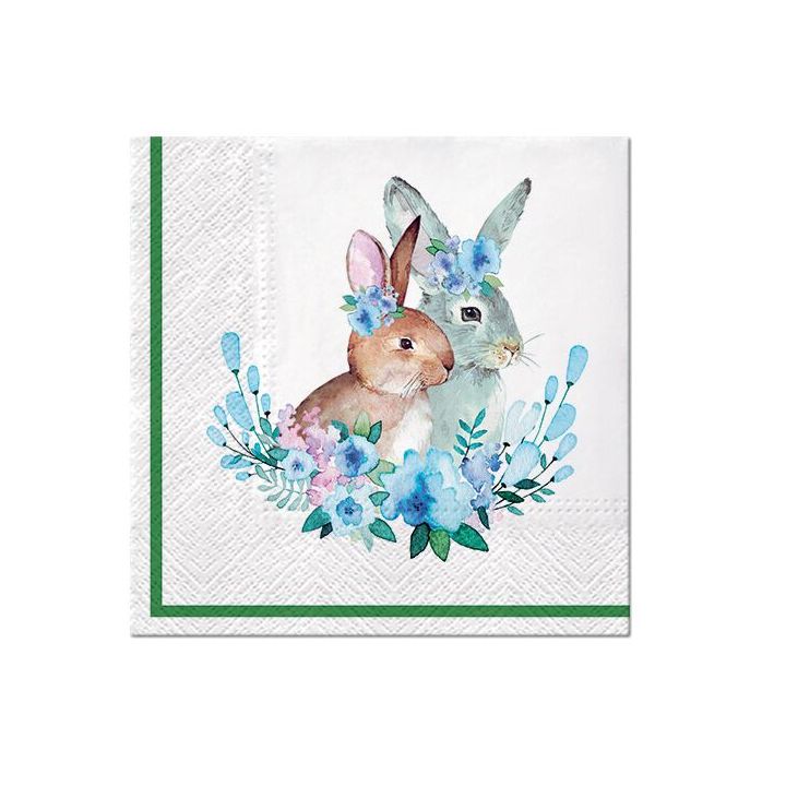 Декупажни салфетки - Bunnies with Wreaths  - 1бр. — изображение 1