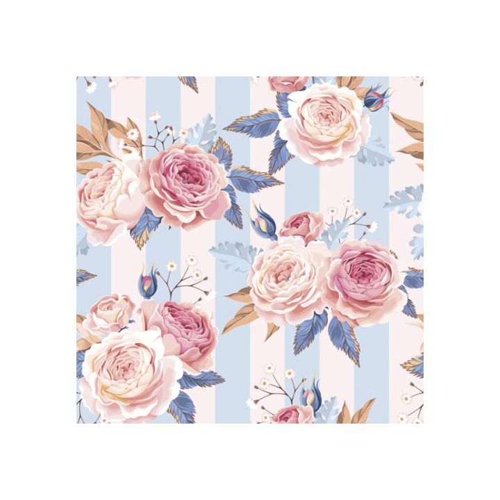 Декупажни салфетки - Pink Roses on Blue Stripes  - 1бр. — изображение 1