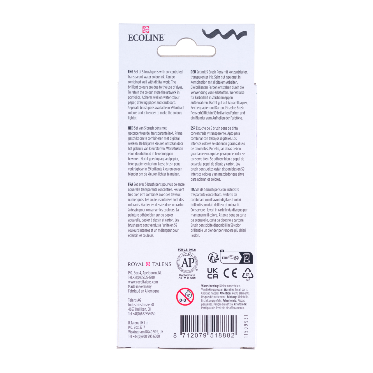 ROYAL TALENS Ecoline комплект акварелни четкови маркери PASTEL - 5 бр.