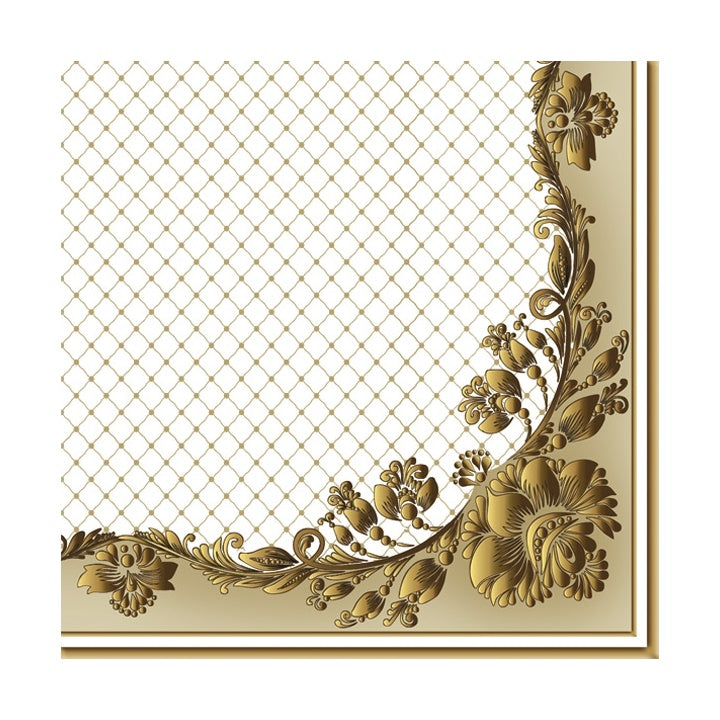 Еко салфетка за декупаж Gold Frame and Net on Beige - 1 брой — изображение 1