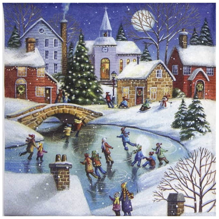 Еко салфетка за декупаж Winterly Ice Skating - 1 брой — изображение 1