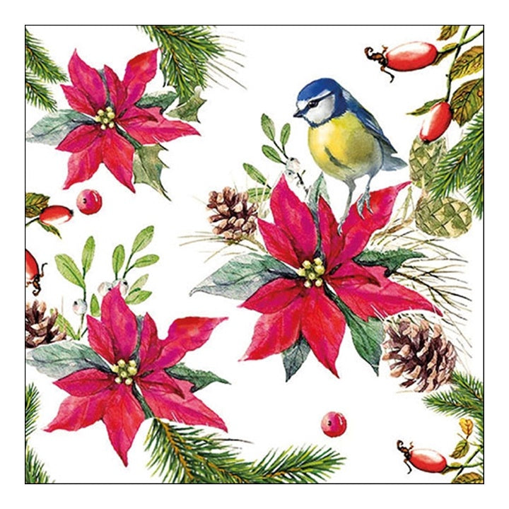 Еко салфетки за декупаж Bird on Poinsettia - 1 брой — изображение 1