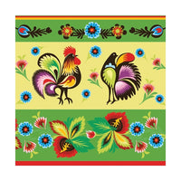 Еко салфетки за декупаж Folklore Roosters Green & Cream - 1 брой — изображение 1