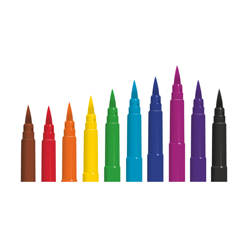 Флумастери Colorino Brush с дълъг четков връх – 10 цвята