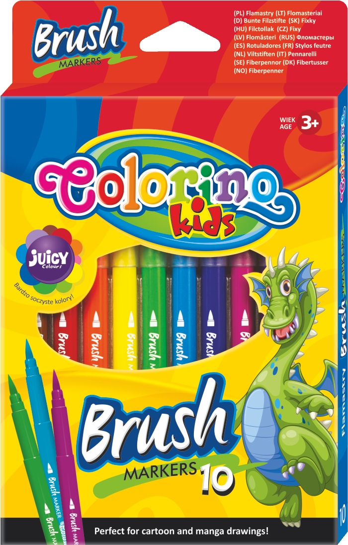 Флумастери Colorino Brush с дълъг четков връх – 10 цвята