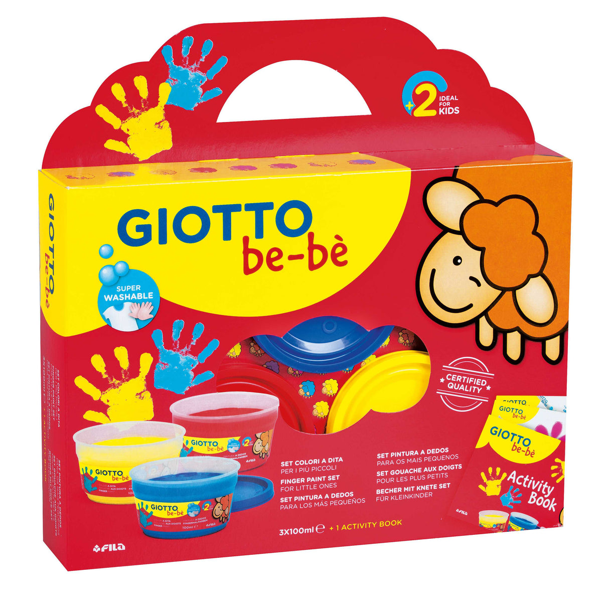 GIOTTO Be-Be комплект бои за рисуване с пръсти 3 x 150 ml с книжка с активности