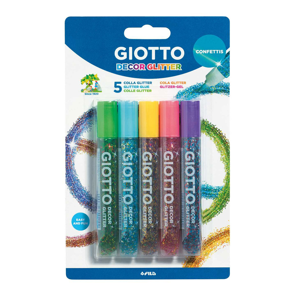 GIOTTO Glitter Glue брокатено лепило с конфети 5 x 10 g