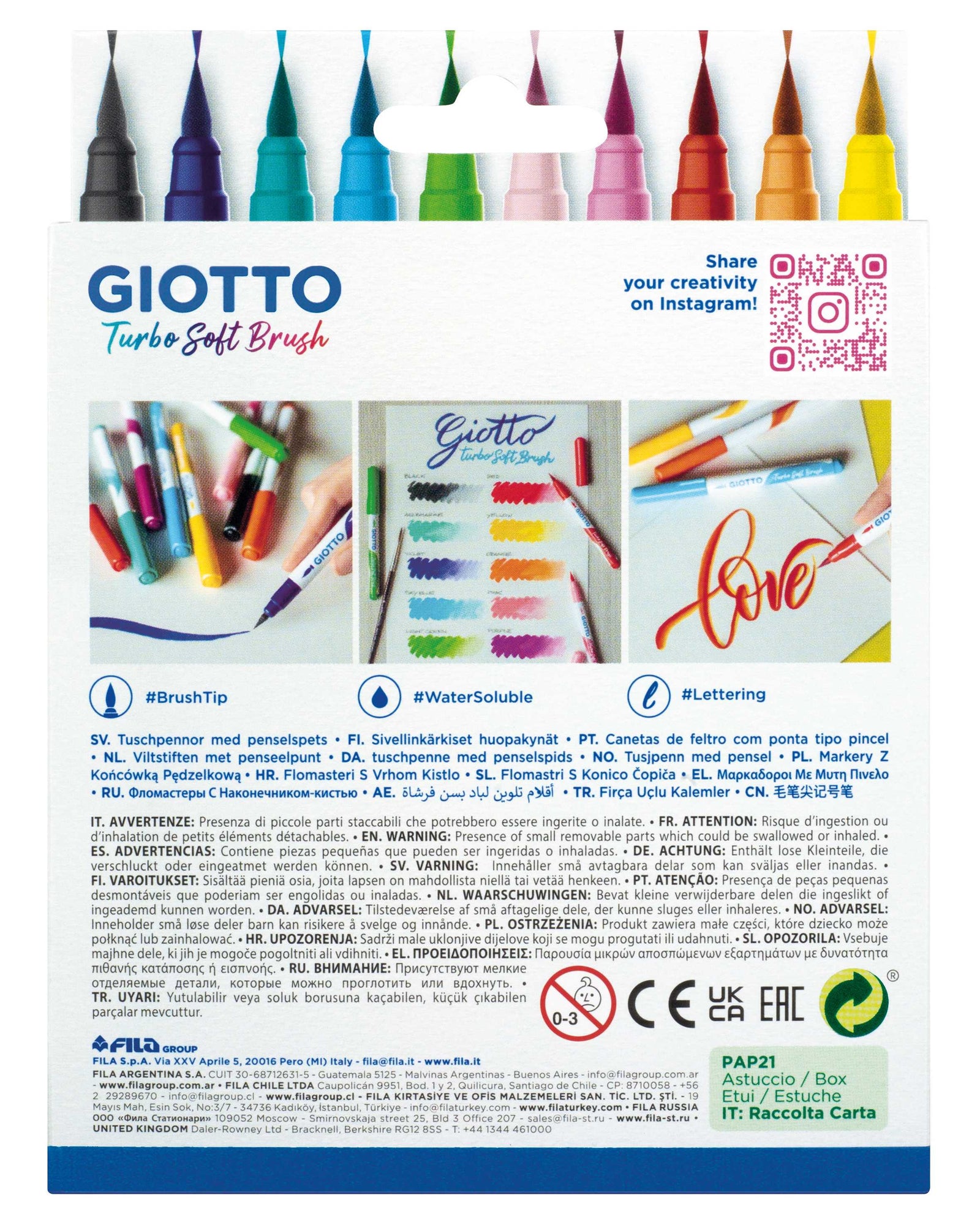 Флумастери с четков връх GIOTTO Turbo Soft Brush - 10 бр.