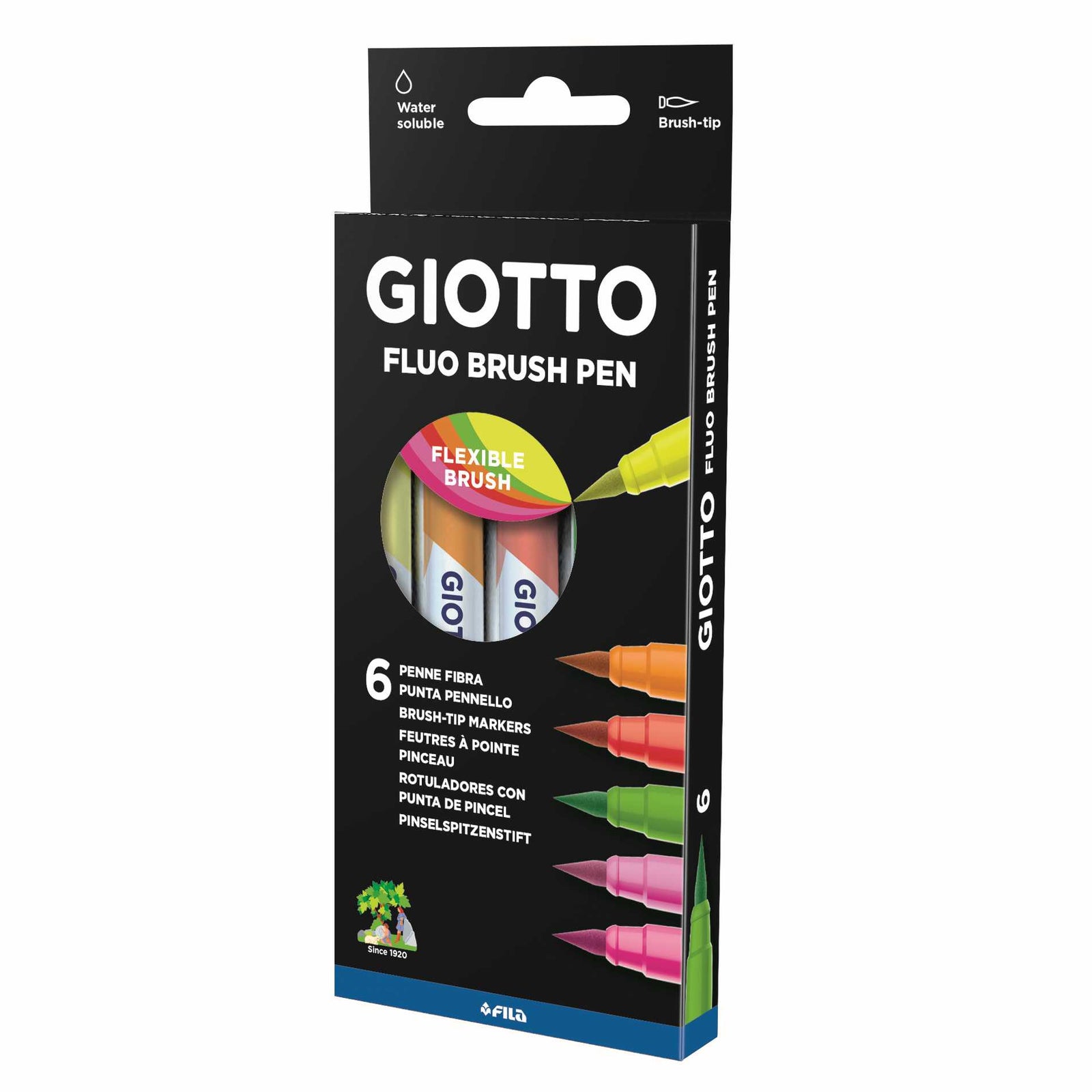 Флумастери с четков връх GIOTTO Turbo Soft Brush Fluo 6 бр.