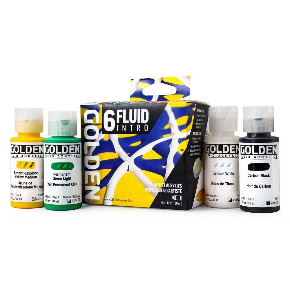 GOLDEN Fluid комплект акрилни бои Intro 6 x 30 ml