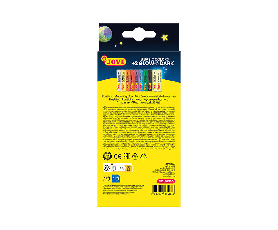 JOVI Glow натурален пластилин 10 x 15 g – 8 цвята + 2 светещи на тъмно