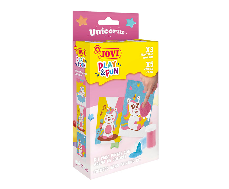JOVI Play&Fun мини творчески комплект за рисуване с пясък – 9 части – Еднорози