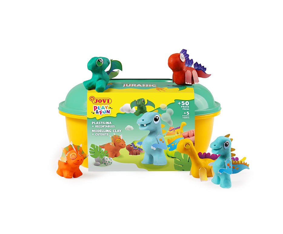 JOVI Play&Fun натурален пластилин в куфарче Jurassic – комплект с аксесоари