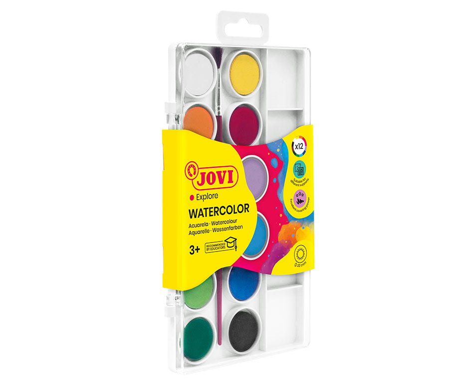 JOVI водни бои ø 22 mm – 12 цвята с четка